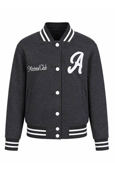 trender Buttoned a Print 3 Thread College Smoked Boys' Sweatshirt 8088