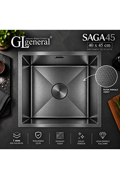 GL GENERAL General SAGA 45 Paslanmaz Çelik Mutfak Eviyesi 40x45 cm 1 mm Petek...