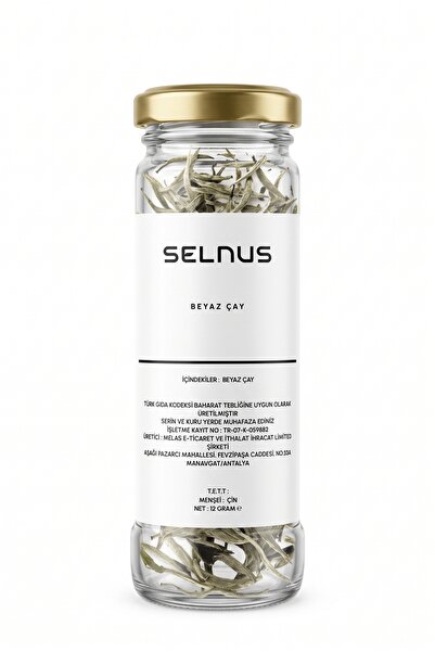 SELNUS Beyaz Çay Cam Kavanoz 12 Gr Gümüş İğne Bai Hao Yin Zhen White Tea