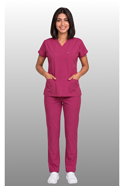 DENİZ İŞ Women's V-Neck Bat Sleeve Terycotton Fuchsia, Burgundy, Bitter Green...