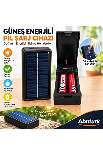 abnturk Güneş Enerjili Çok Fonksiyonlu Pil Şarj Cihazı-Type C ve USB Girişli ...