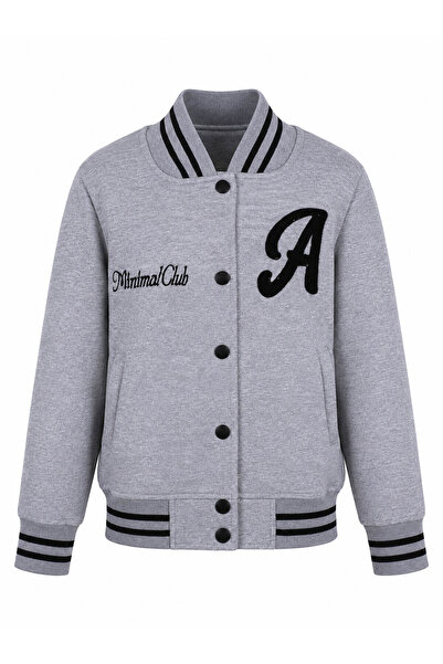 trender Buttoned a Print 3 Thread College Gray Boys' Sweatshirt 8088