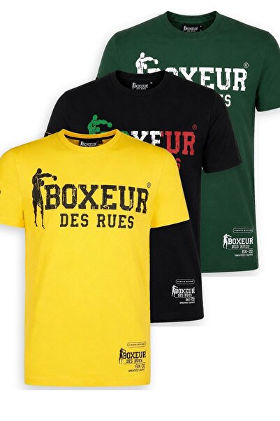Boxeur Des Rues Pachet de 3 tricouri bărbătești slim-fit: Galben/Negru + Negr...