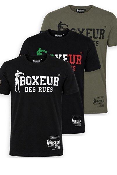 Boxeur Des Rues Tricouri bărbătești, pachet de 3, croială slim: Negru/Alb + N...