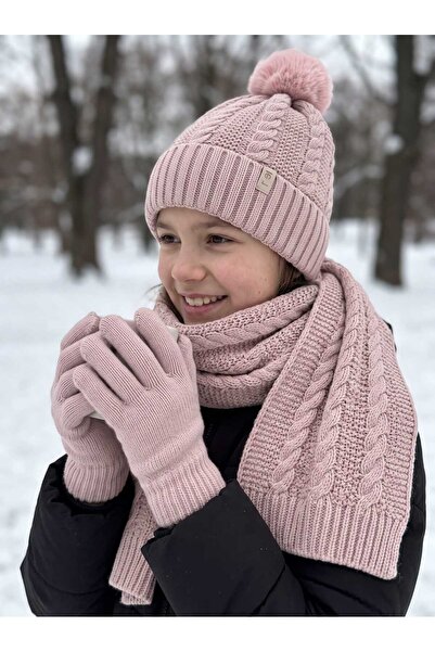 Aware Time Kitti 9-15 Years Old Girls' Lined Scarf, Beanie, Gloves 3-Piece Set