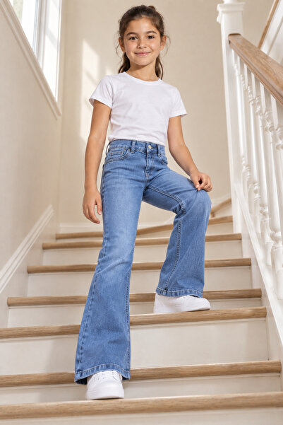 WGOCC JEANS Kız Çocuk Likralı Dar Kalıp İspanyol Paça (Çan) Kot Pantolon Jean