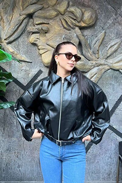 sunfyre Belted Bat Sleeve Bomber Leather Jacket Sun504