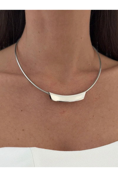 Luparadis Special Series Rectangular Plate Detail Silver Choker Necklace