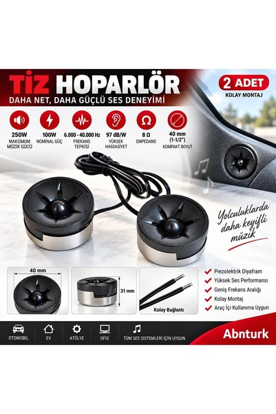 abnturk 2 Adet 40mm Tiz Hoparlör-250W 97dB Yüksek Hassasiyet Tiz Engelleyici