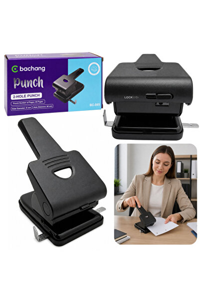 LEAN Perforator manual dublu metalic de birou 65 coli negru