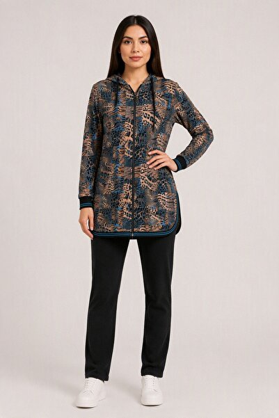 Sementa Patterned Velvet Tunic Tracksuit Set - Blue