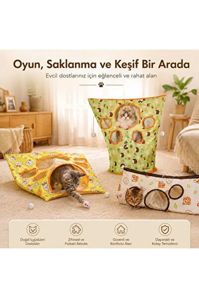 Duffa Evcil Hayvan Hışırtılı Tünel - Pati Model Fareli Oyun Tüneli - Katlanab...