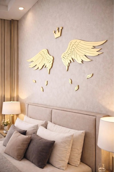 LAZORİAE Golden Wings Painting, Golden Yellow Plexiglass Wall Decoration, Liv...