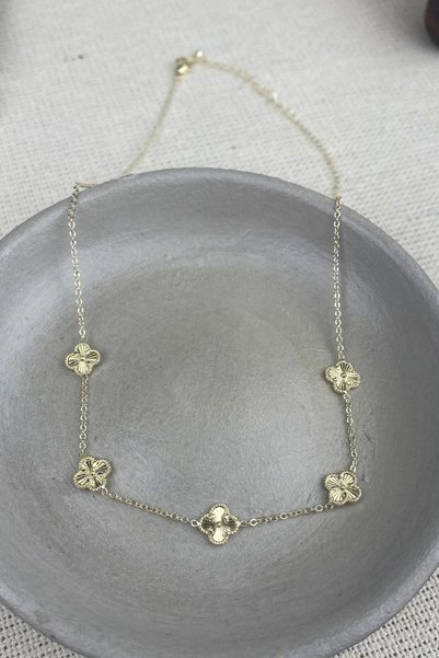 Brethils 14k Altın Kaplama Kuyum Lazer Çizim İnce Clef Yonca Kolye Kararmaz G...