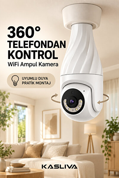 Kasliva 360° WiFi Ampul Kamera - Telefondan Kontrollü Duya Takılan Gece Görüş...