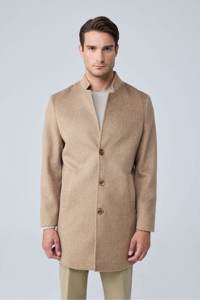 Danger Men's Relaxed-Fit Premium Wool Cashmere Coat Beige 4351Dngr