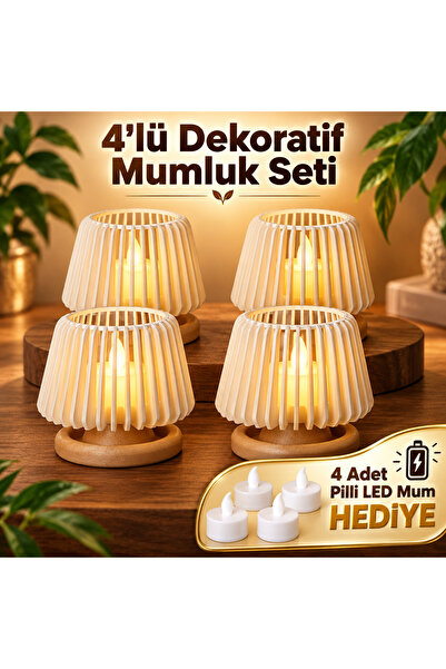 PİYATECH 4’lü Dekoratif LED Tealight Mumluk Seti - Masaüstü Aydınlatma - Pill...