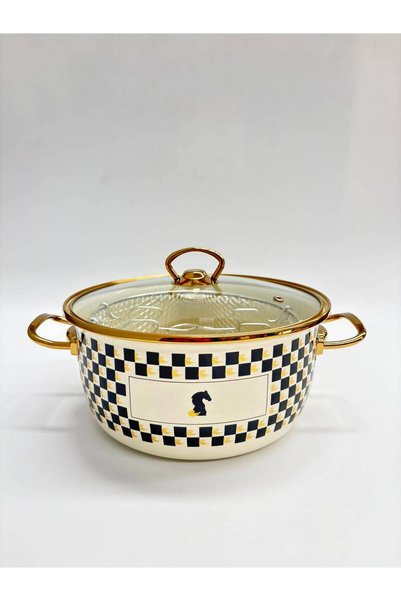 emaye market Enamel Frying Pan 22 cm Checkered Patterned