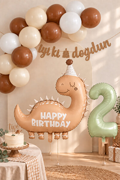 Atölye Mi 2 Years Old Retro Coffee Dinosaur Theme Balloon Chain Set Set35