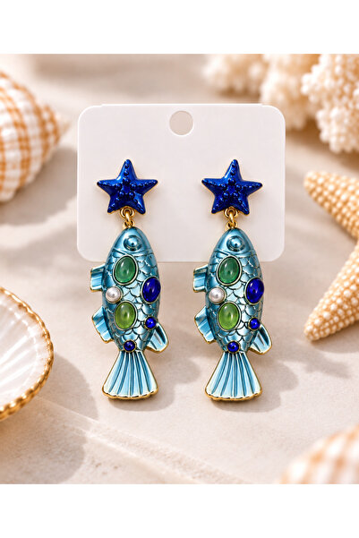 Bluw Jewelry Colorful Fish Earrings with Starfish Detail