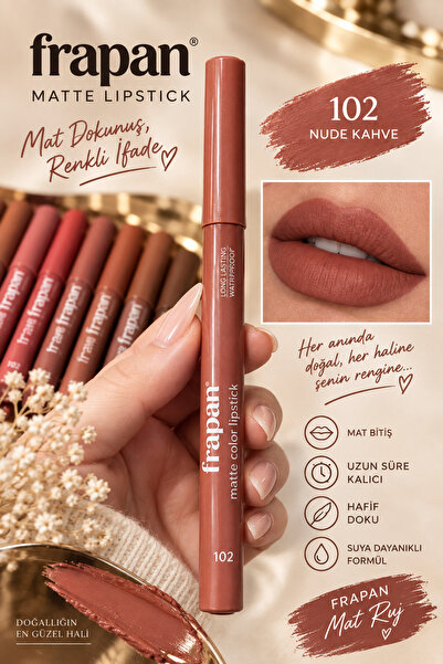Genel Markalar Matte Color Lipstick No: 102 nude kahve- Suya Dayanıklı Uzun S...