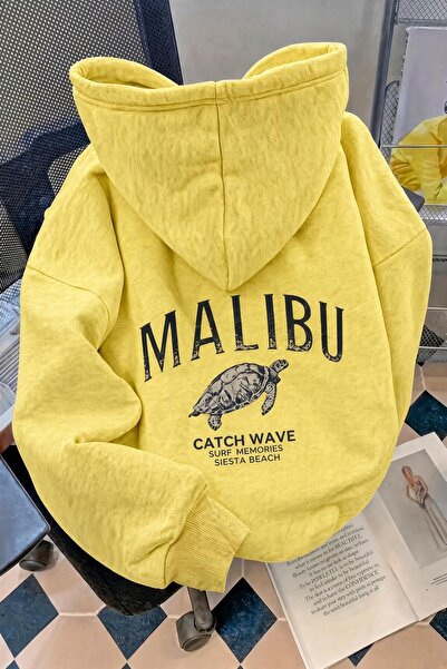 Oksit Malibu Turtle Unisex Back Printed Oversize Hooded Sweatshirt with Kanga...