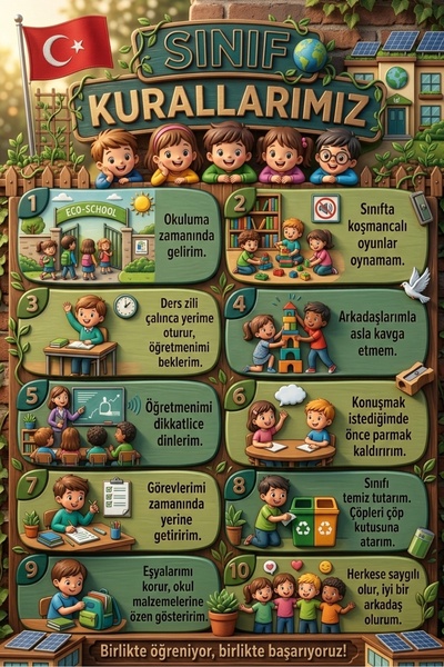 avrupa kutu Sınıf Kuralları Afişi 50x70 cm – 10 Maddelik Eğitici İlkokul ve A...