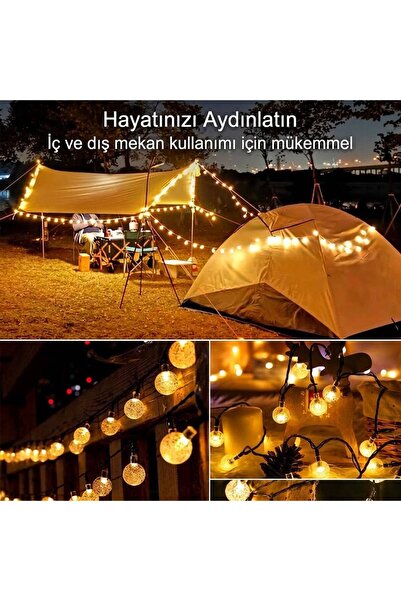 gaman Güneş Enerjili 20 Ampul Zincir Led Aydınlatma İç Dış Mekan 300cm Bahçe, Balkon, Kafe, Ağaç Süsleme Gün Işığı Rengi
