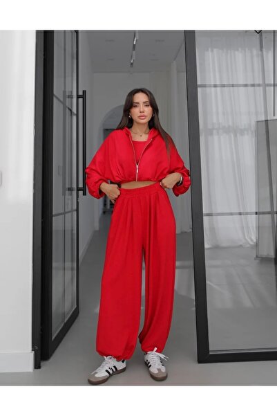İp Büzgülü Sweat Atlet Pantolon Üçlü Takım