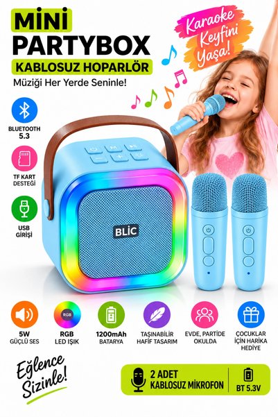 Blackbird Game Center Blic BLS-97 Mavi Partybox Çift Kablosuz Mikrofonlu RGB ...