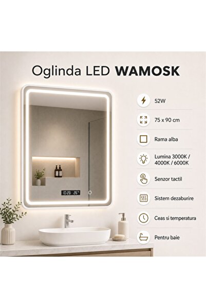 Flippy WAMOSK Καθρέφτης LED, 52W, 75x90εκ., Λευκό, Αισθητήρας, Φως 3000K, 400...