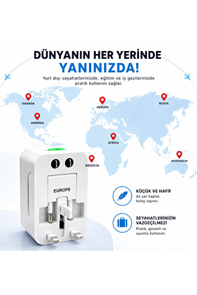 ULTRATEKNO Universal Seyahat Adaptörü 150+ Ülke Priz Dönüştürücü İngiltere Amerika Avrupa Avustralya Hac Umre