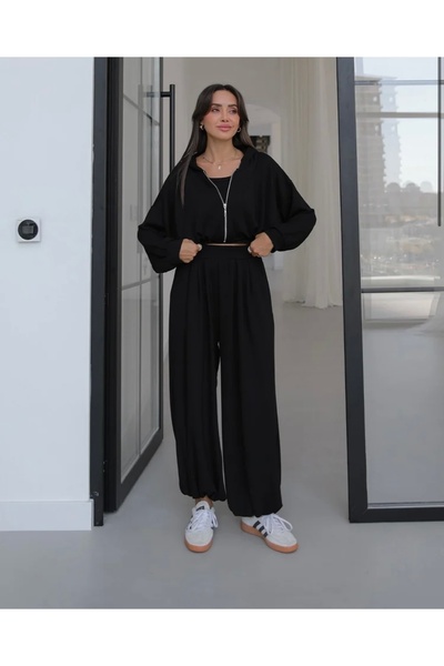 OZD Active İp Büzgülü Sweat Atlet Pantolon Üçlü Takım