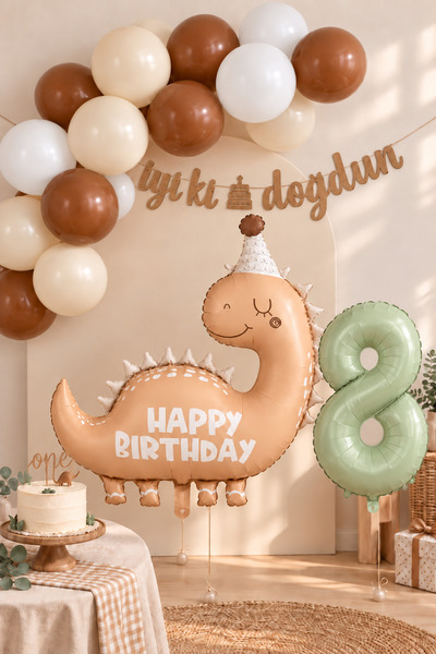 Atölye Mi 8 Years Old Retro Coffee Dinosaur Theme Balloon Chain Set Set35