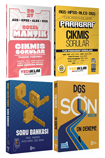 Yediiklim Yayınları AGS KPSS ALES DGS 2027 Sözel Mantık-Paragraf Çıkmış Sorular-DGS Soru Bankası-Son Düzlük 10 Deneme