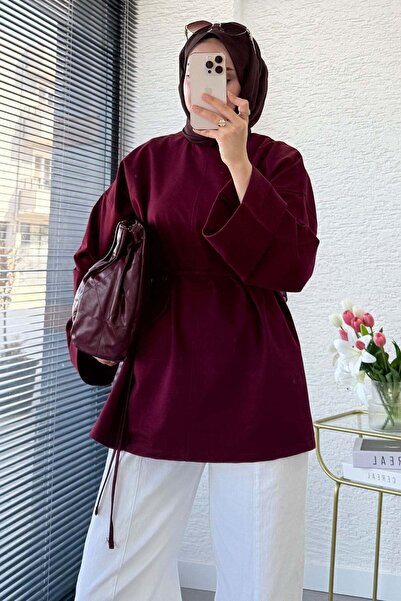 MELEK ARAZ Premium Basic Tunic with Side Slits - Burgundy