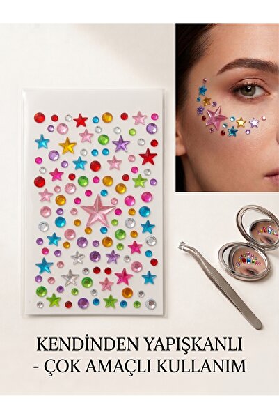 BearPear Kendinden Yapışkanlı Renkli Yıldız Yüz Makyaj Festival Taşları Süsleme Sticker
