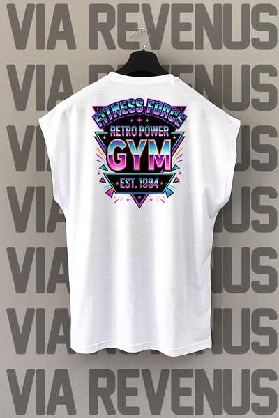 Vordevia Fitness Force Retro 80's Gym Back Printed Wide Fit Fitness & Gym Sle...