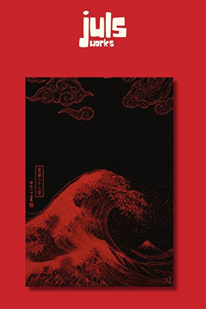 Juls Works Japon Dalga ve Koi Balığı Poster, Uzak Doğu Sanatı Duvar Dekoru, Ç...