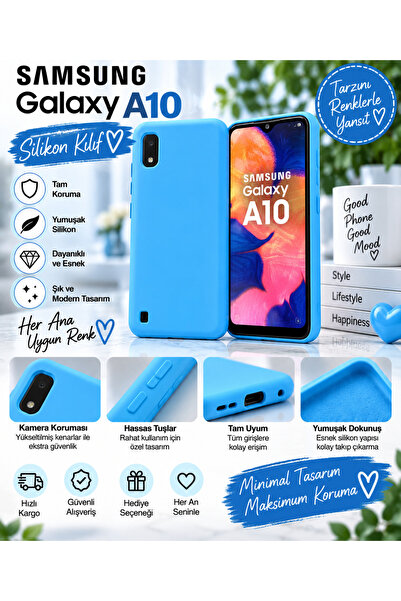 Samsung Galaxy A10 Uyumlu Darbe Korumalı Esnek Silikon Telefon Kılıfı Mavi