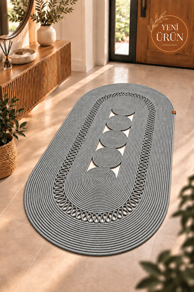 MaVaux Nola Doğal Hasır Jüt Kilim Dekoratif Örgü Tasarım Oval Salon, Antre, M...