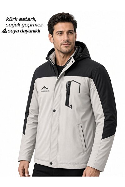 Oksit Tuc 1032 İçi Polar/Kürk Astarlı Su İtici Termal Softshell Erkek Mont - Soğuk Geçirmez Spor Kaban