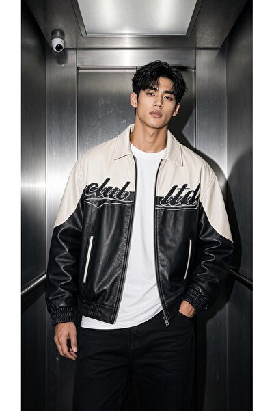 Oksit Club Ltd Embroidery Detailed Vintage Colorblock Shirt Collar Leather Bo...