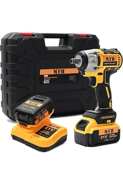 MFH TOOLS 21V Cordless Impact Wrench - 1500mA - Brushless Motor, 2 Batteries ...