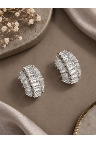 serelya Brass Silver Color Zircon Stone Turtle Shell Model Women's Earrings