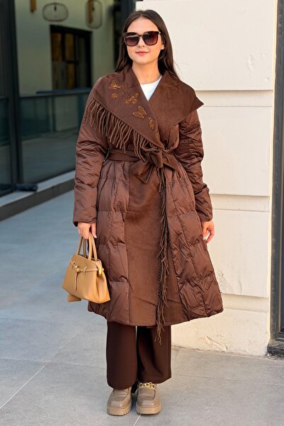 Ghisa Wide Collar Tasseled Parachute Fabric Combination Coat