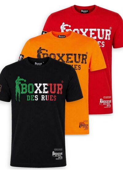 Boxeur Des Rues Pachet de 3 tricouri bărbătești slim-fit: Negru/Tricolor + Po...