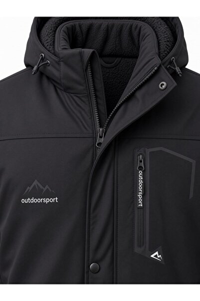 Oksit Tuc 2034 İçi Polar/Kürk Astarlı Su İtici Termal Softshell Erkek Mont - Soğuk Geçirmez Spor Kaban Büyük Beden Erkek Mont