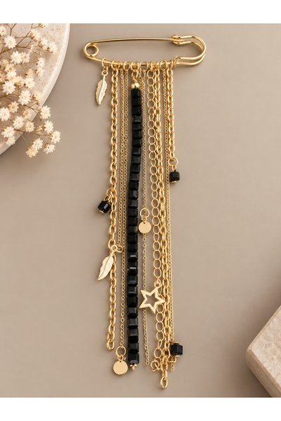 Zet Design Gold zincirli iskoç iğnesi