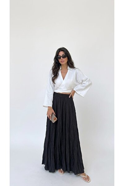 nutika Black Elastic Waist Wrap Maxi Long Skirt Casual Summer Comfortable Cut...